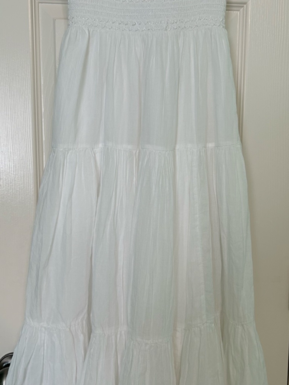 American Eagle White Sundress Shirred Top Spaghetti Straps 3 Tier Midi Skirt NEW - Picture 5 of 14